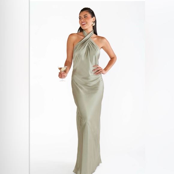 NWT Show me your mumu Jasmine Halter Dress in sage green - Picture 2 of 3